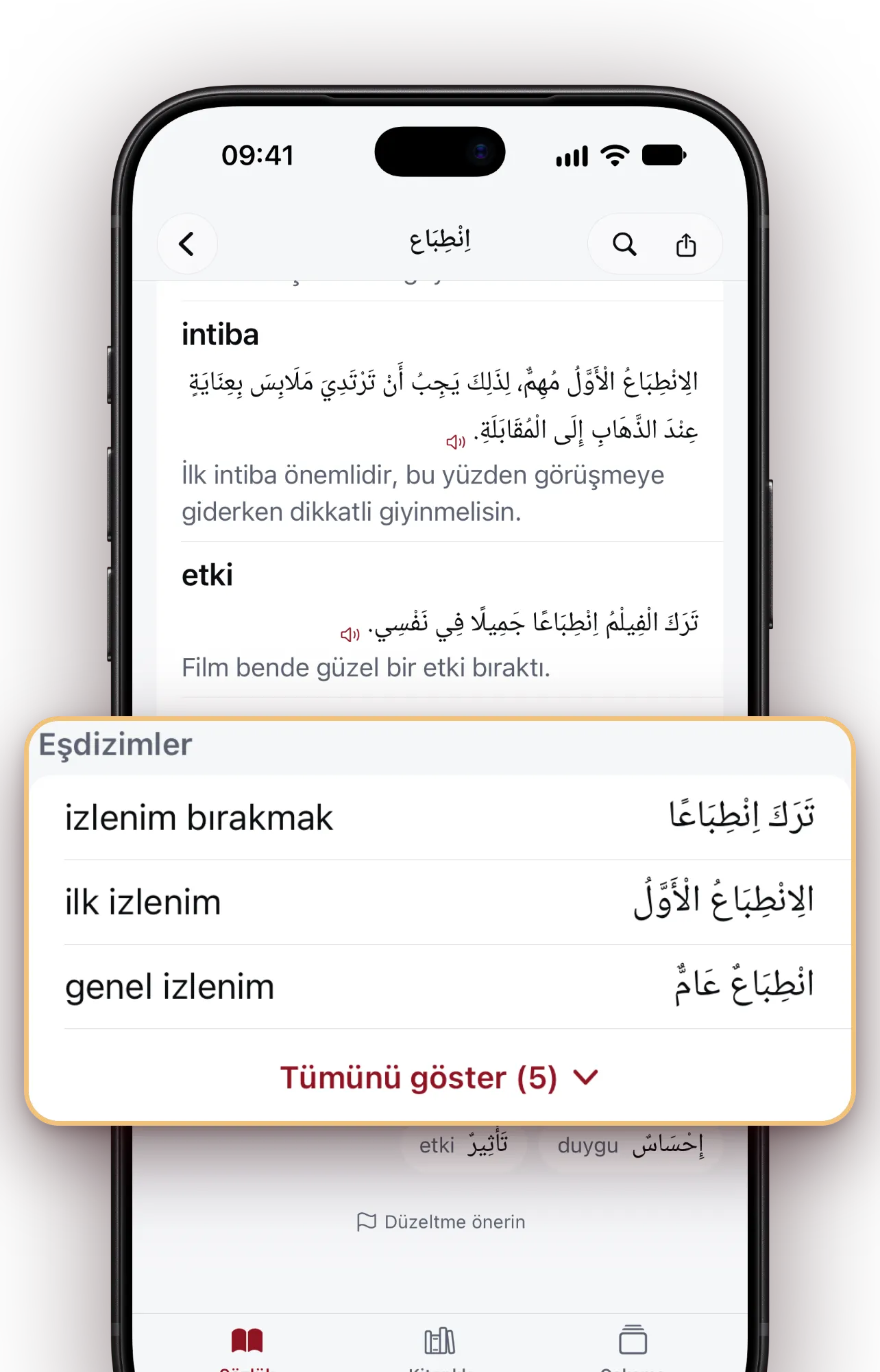 اِنْطِبَاع kelimesinin eşdizimleri: izlenim bırakmak, ilk izlenim, genel izlenim